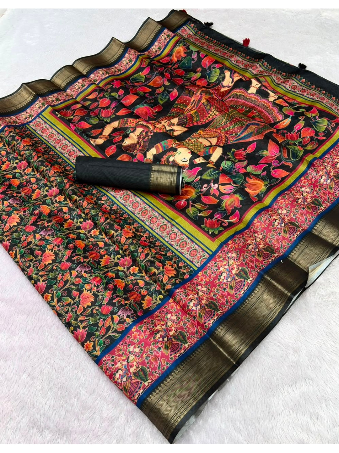 Peachmode Brown Dola Silk Position Digital Print Saree - Image 5