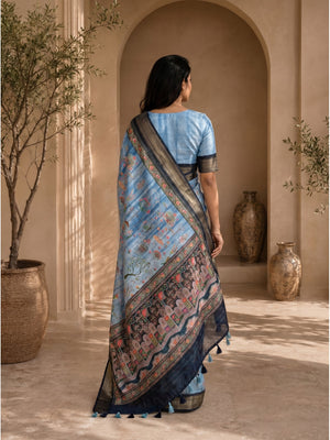 Peachmode Sky Blue Dola Silk Position Digital Print Saree - Image 2
