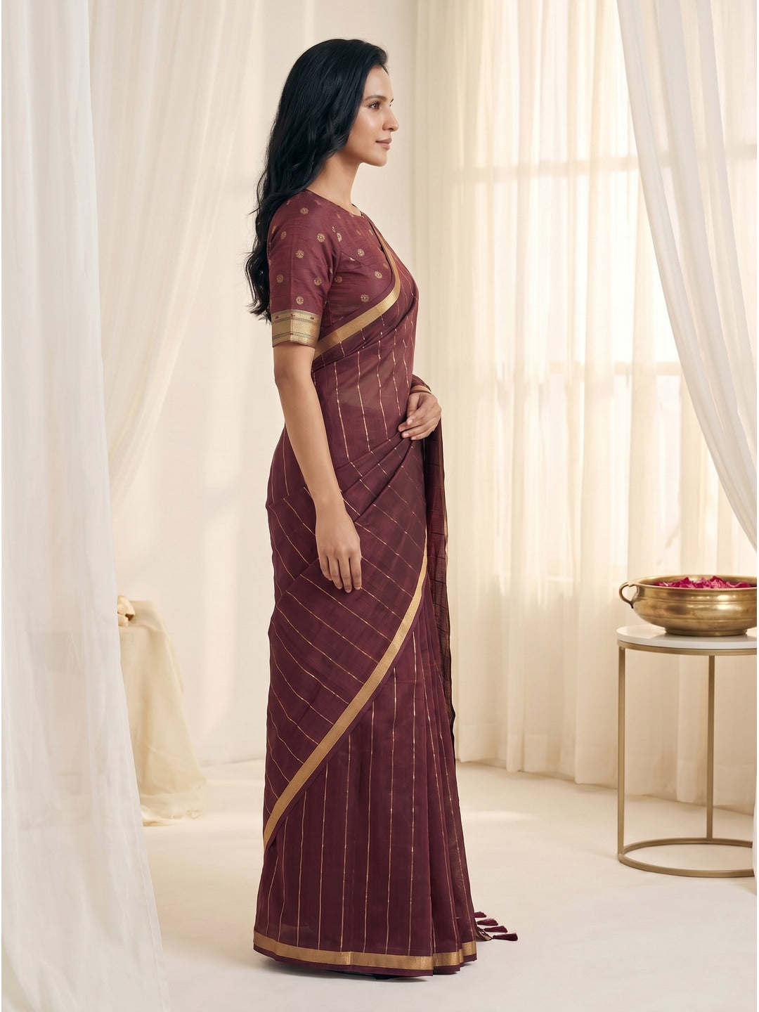 Peachmode Maroon Paithani Muga Silk Zari Weave Saree - Image 3