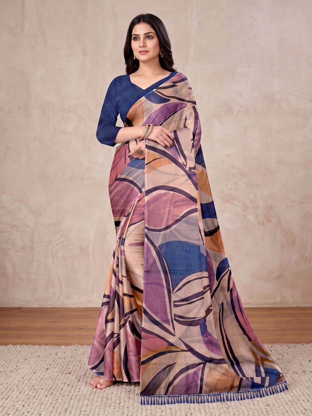 Peachmode Lavender Digital Printed Tissue Cotton Saree - Image 2