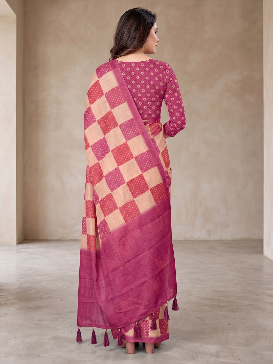 Peachmode Pink Digital Printed Tissue Cotton Saree - Image 3