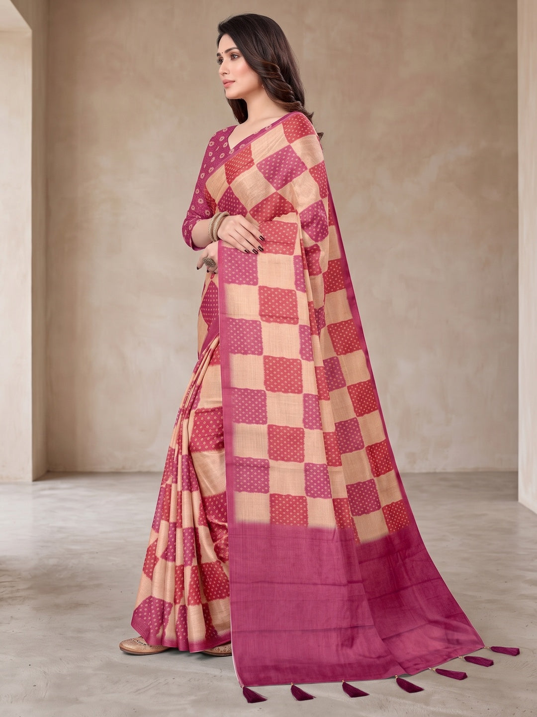 Peachmode Pink Digital Printed Tissue Cotton Saree - Image 4