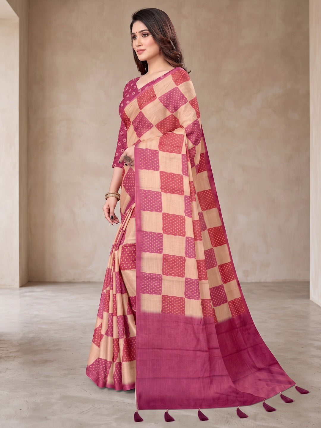 Peachmode Pink Digital Printed Tissue Cotton Saree - Image 5