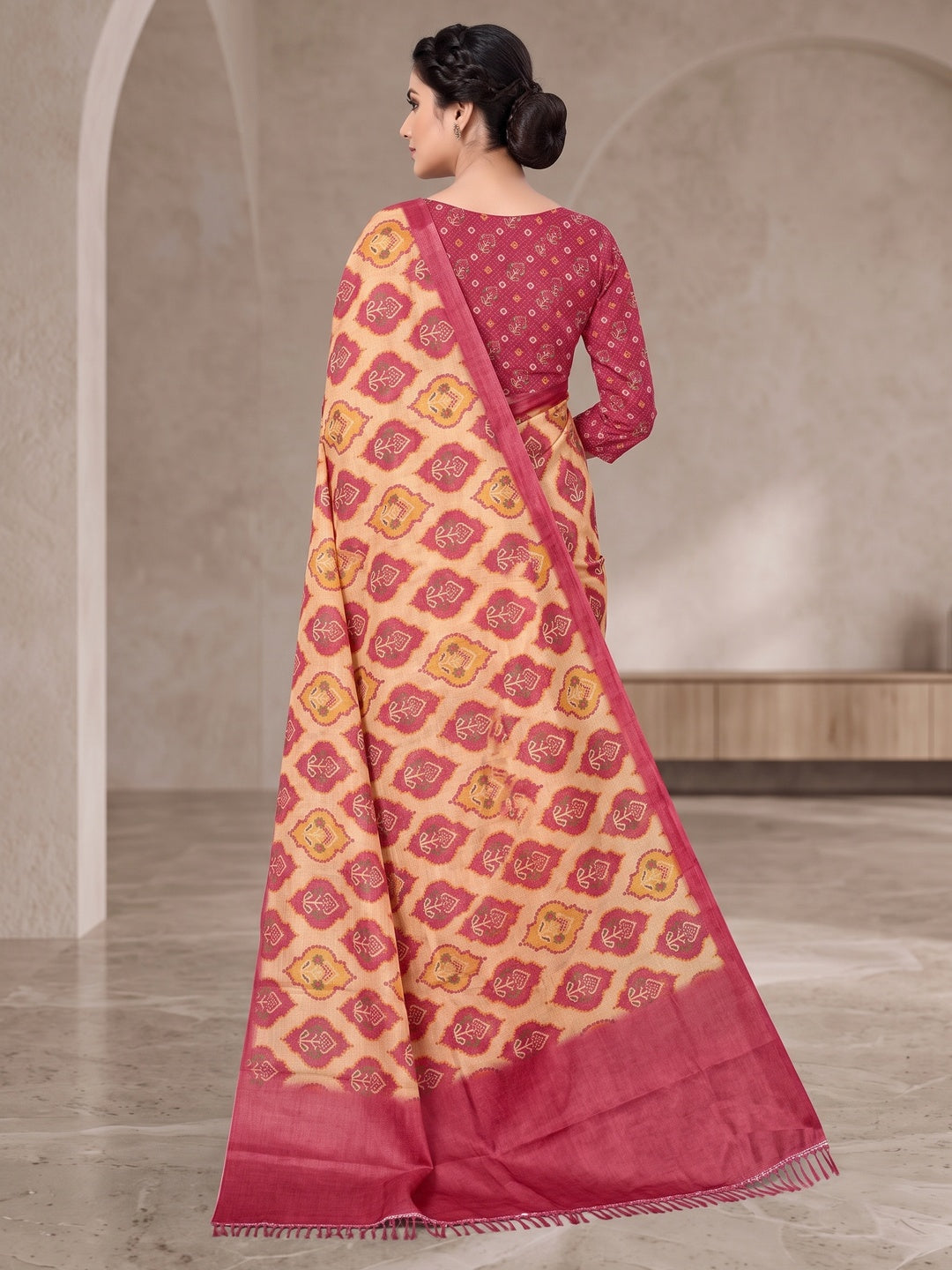Peachmode Pink Digital Printed Tissue Cotton Saree - Image 3