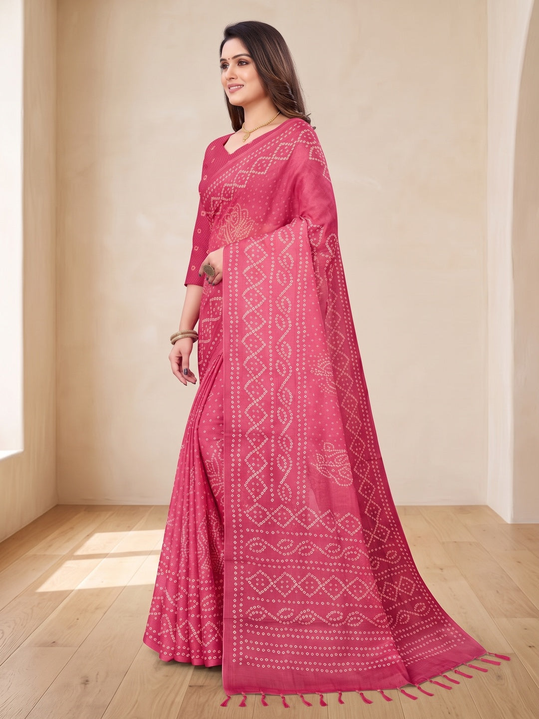 Peachmode Pink Digital Printed Tissue Cotton Saree - Image 4