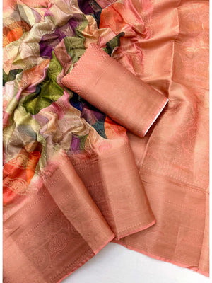 Peachmode Peach Digital Printed Jacquard Art Silk Saree - Image 2