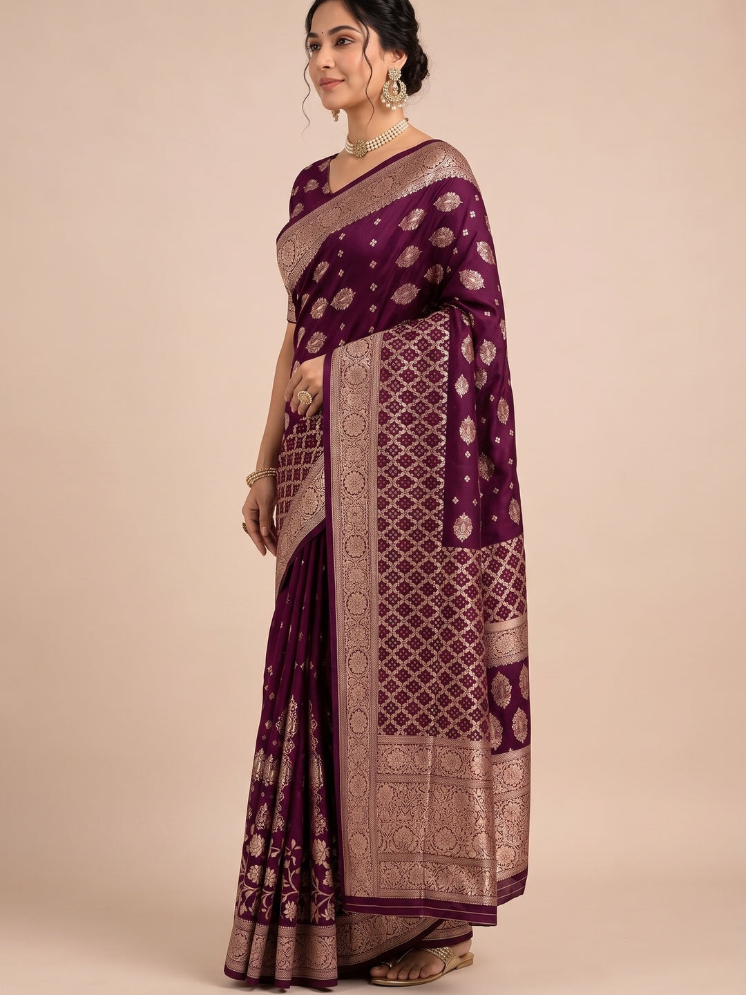 Peachmode Purple Dola Silk Woven Saree - Image 4