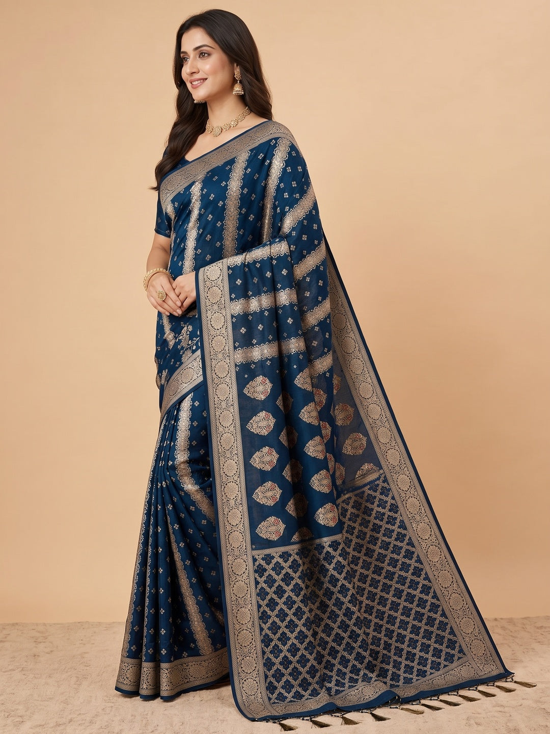 Peachmode Blue Dola Silk Woven Saree - Image 5