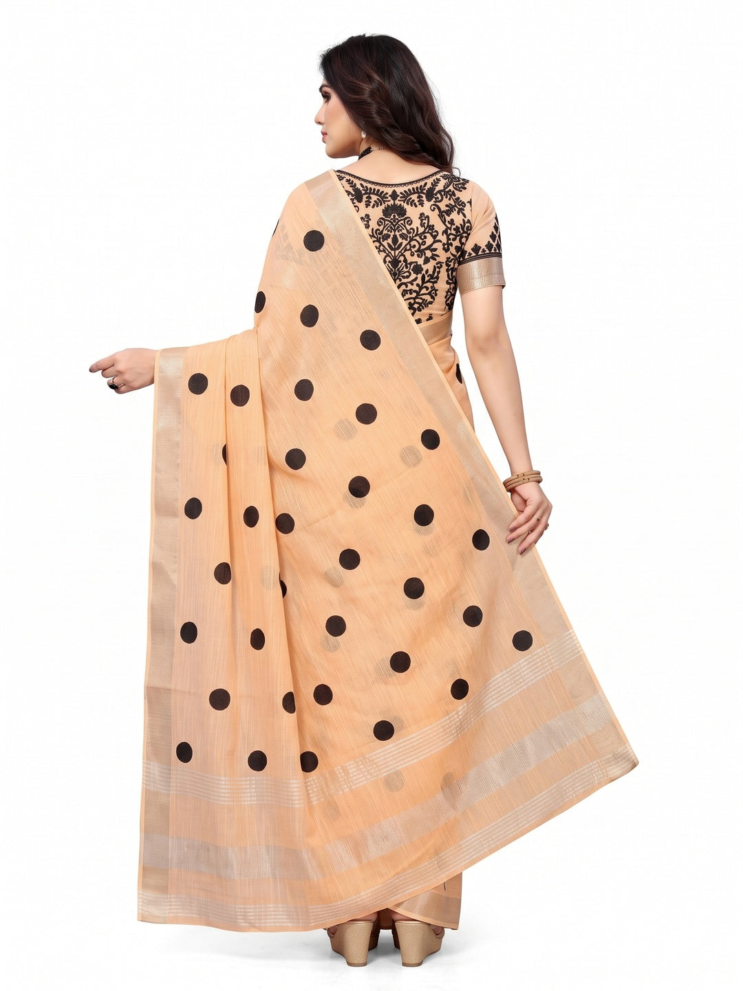 Orange Embroidered Linen Cotton Saree With Zari Border - Image 2