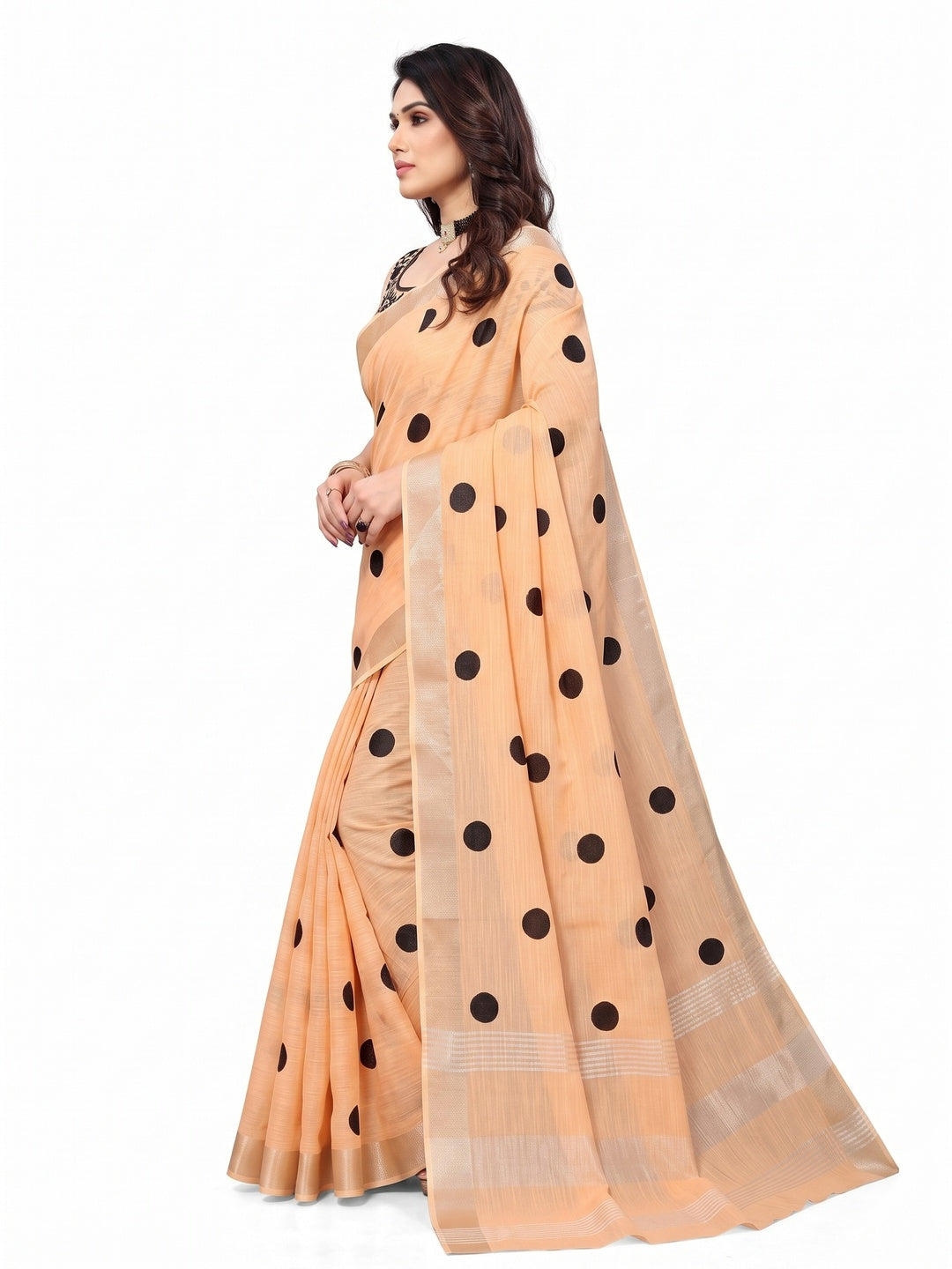 Orange Embroidered Linen Cotton Saree With Zari Border - Image 3