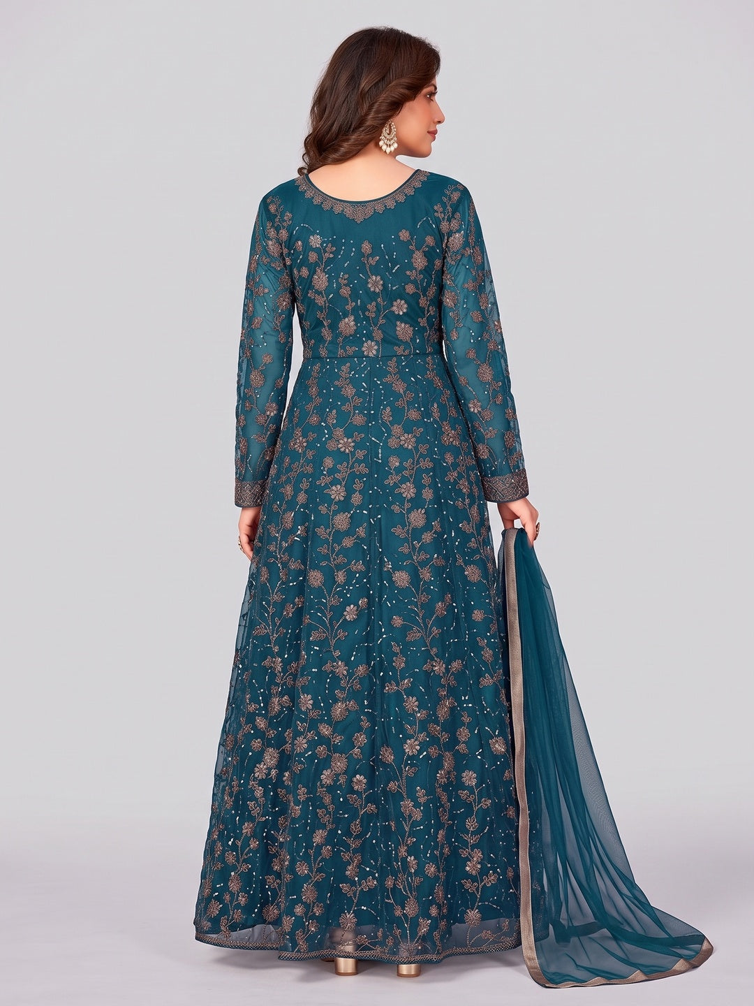 Morpich Embroidered Net Semi Stitched Anarkali Style Suit - Image 3