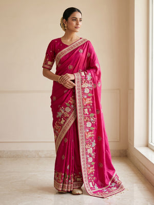 Peachmode Magenta Art Silk Saree - Image 1