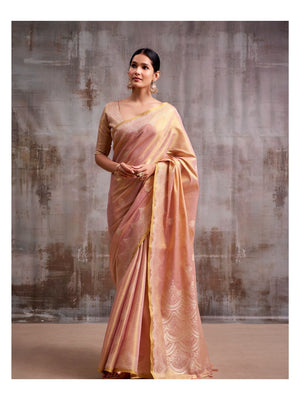 Peachmode Peach Woven Tissue Silk Saree - Image 2