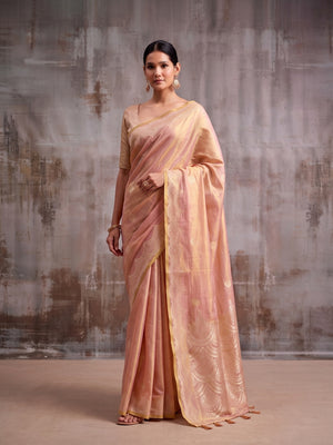 Peachmode Peach Woven Tissue Silk Saree - Image 1