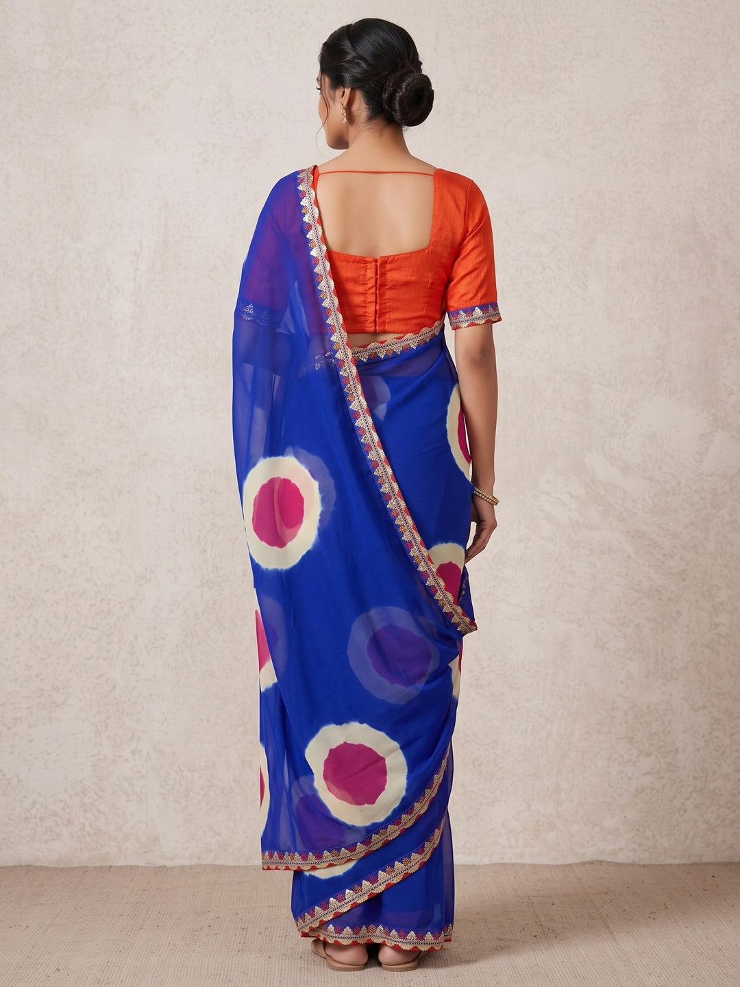Peachmode Blue Abstract Printed Georgette Saree With Sequin Lace Border - Image 5