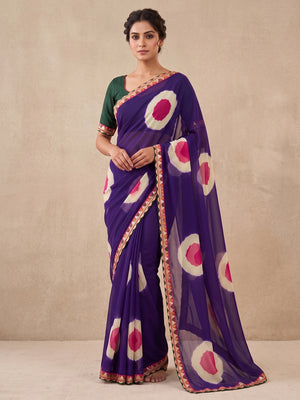 Peachmode Purple Abstract Printed Georgette Saree With Sequin Lace Border - Image 2