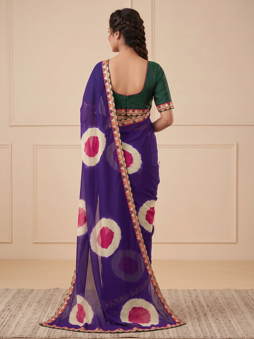 Peachmode Purple Abstract Printed Georgette Saree With Sequin Lace Border - Image 4
