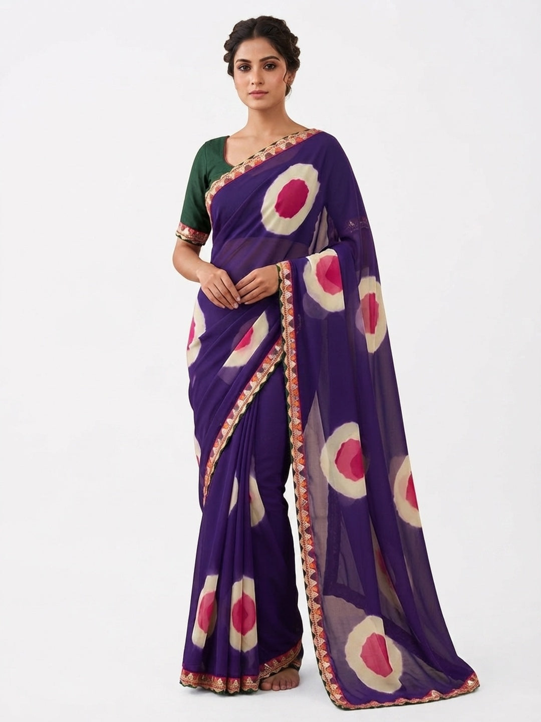 Peachmode Purple Abstract Printed Georgette Saree With Sequin Lace Border - Image 5