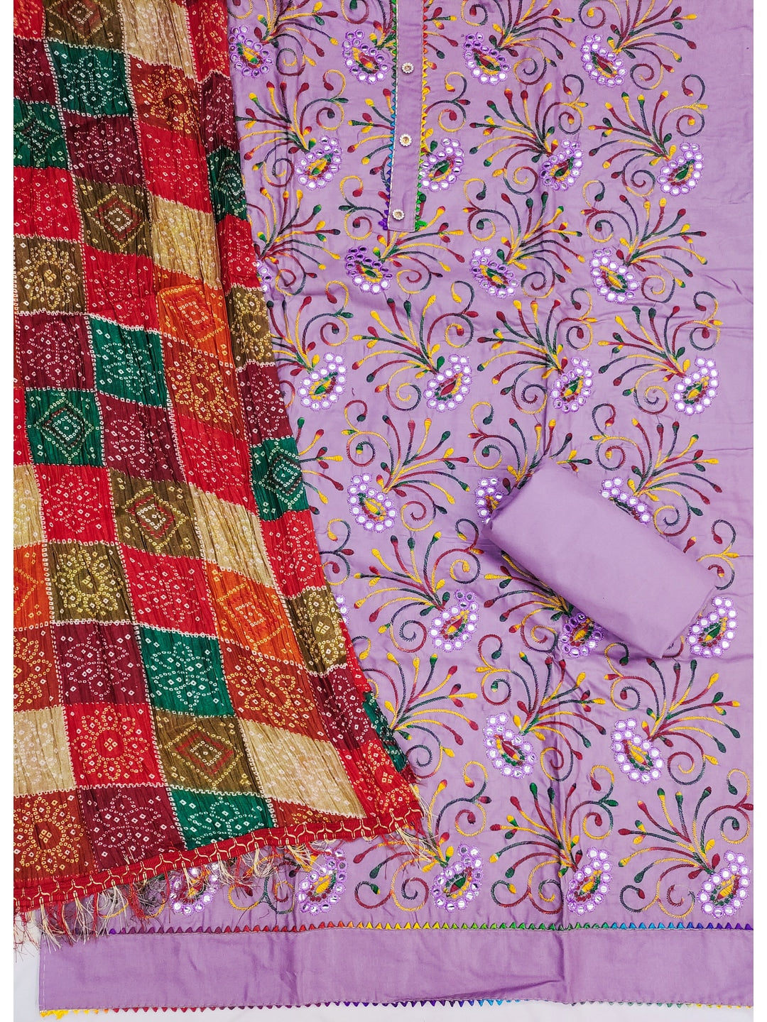 Peachmode Mauve Floral Embroidered Cotton Blend Dress Material - Image 3