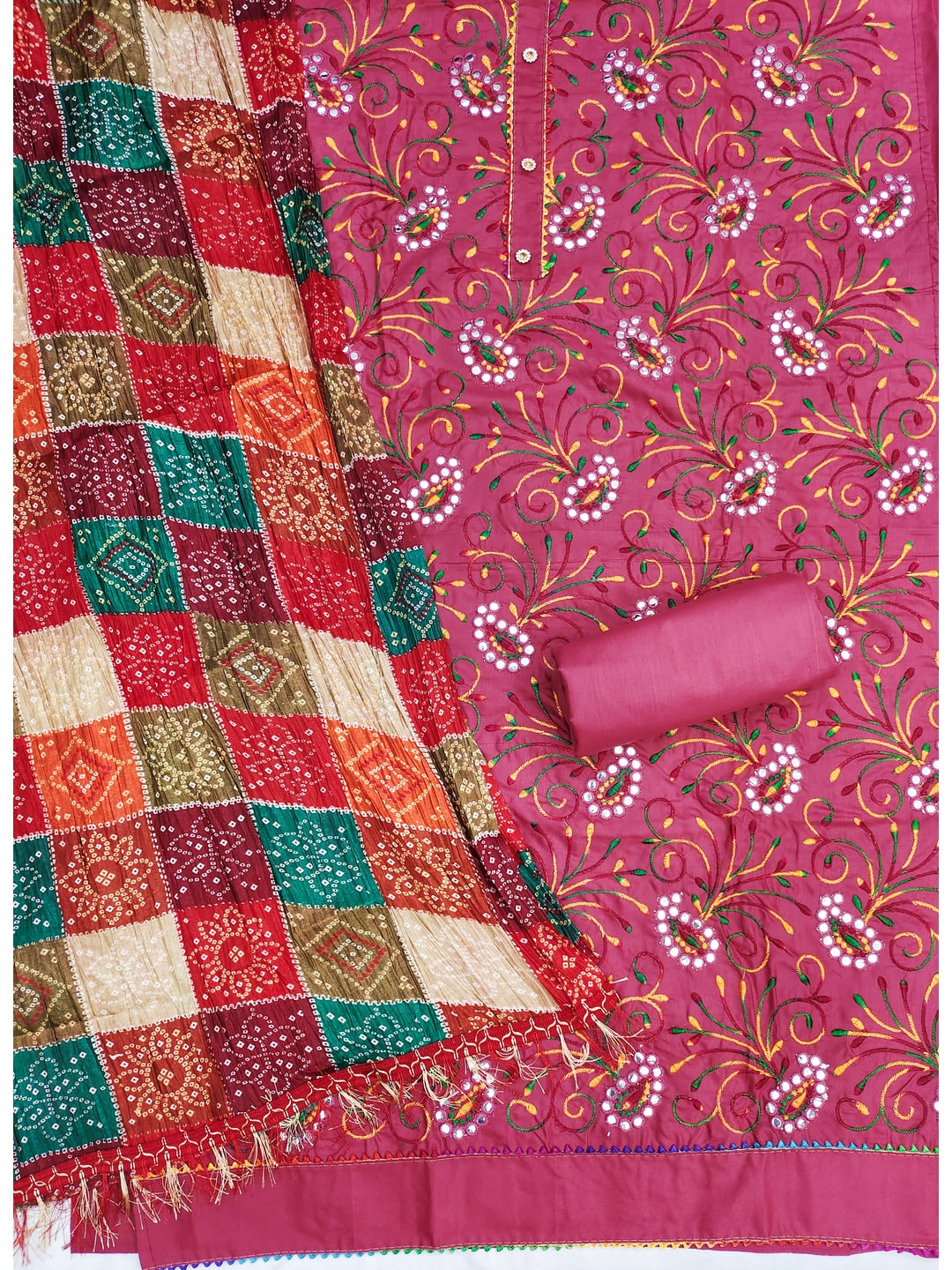 Peachmode Wine Floral Embroidered Cotton Blend Dress Material - Image 3
