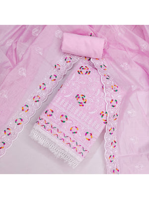 Peachmode Pink Chanderi Thread Work Dress Material - Image 2