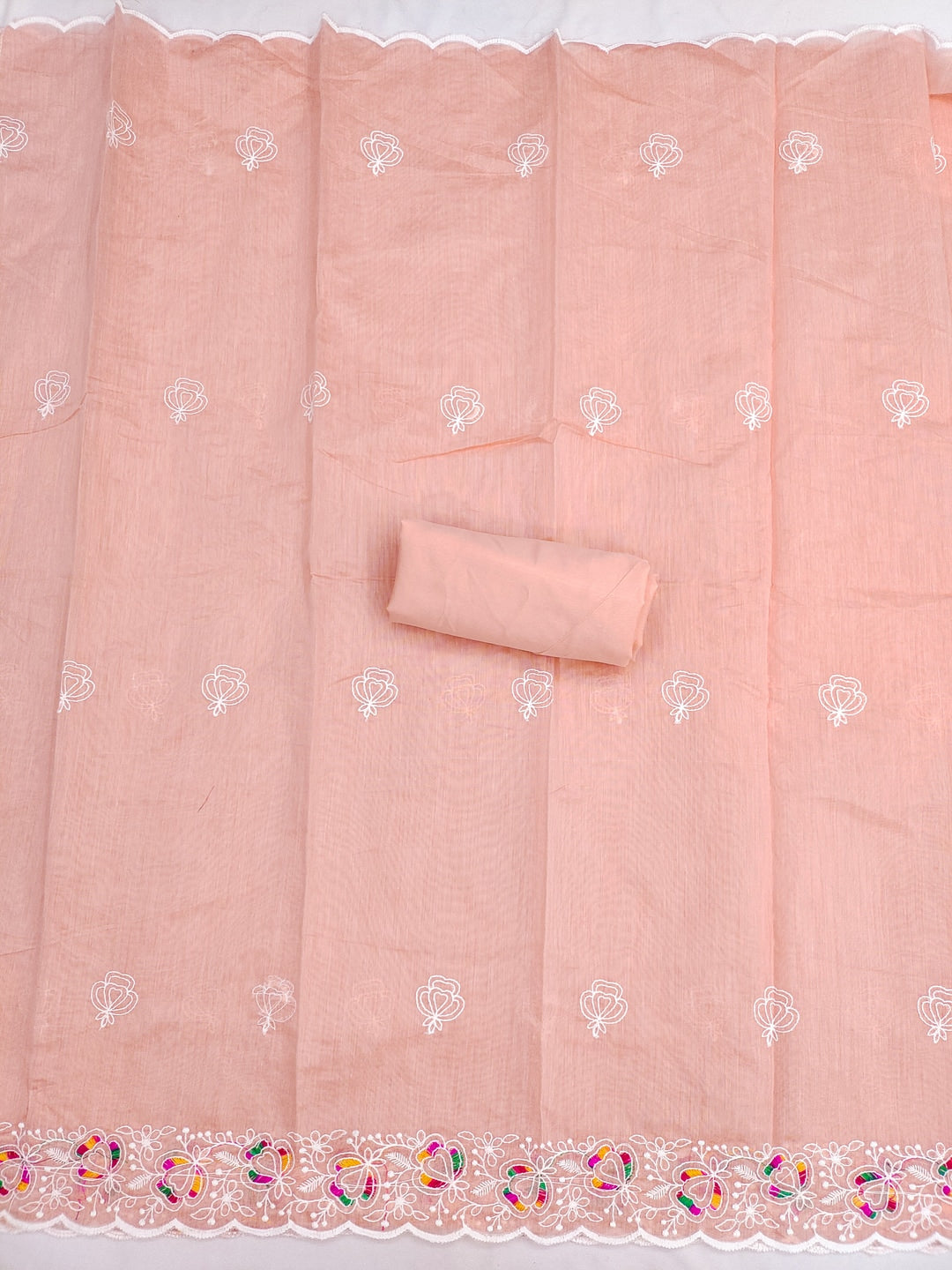 Peachmode Peach Chanderi Thread Work Dress Material - Image 4