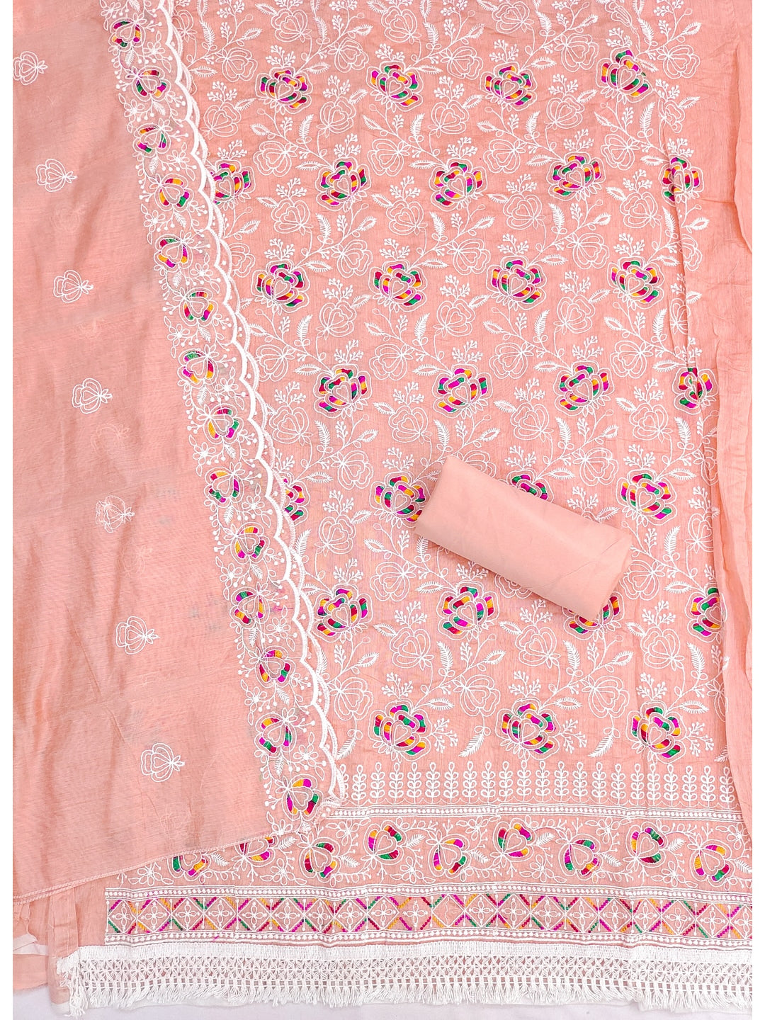 Peachmode Peach Chanderi Thread Work Dress Material - Image 5