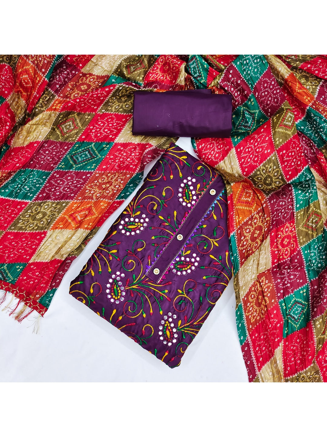 Peachmode Purple Floral Embroidered Cotton Blend Dress Material - Image 3