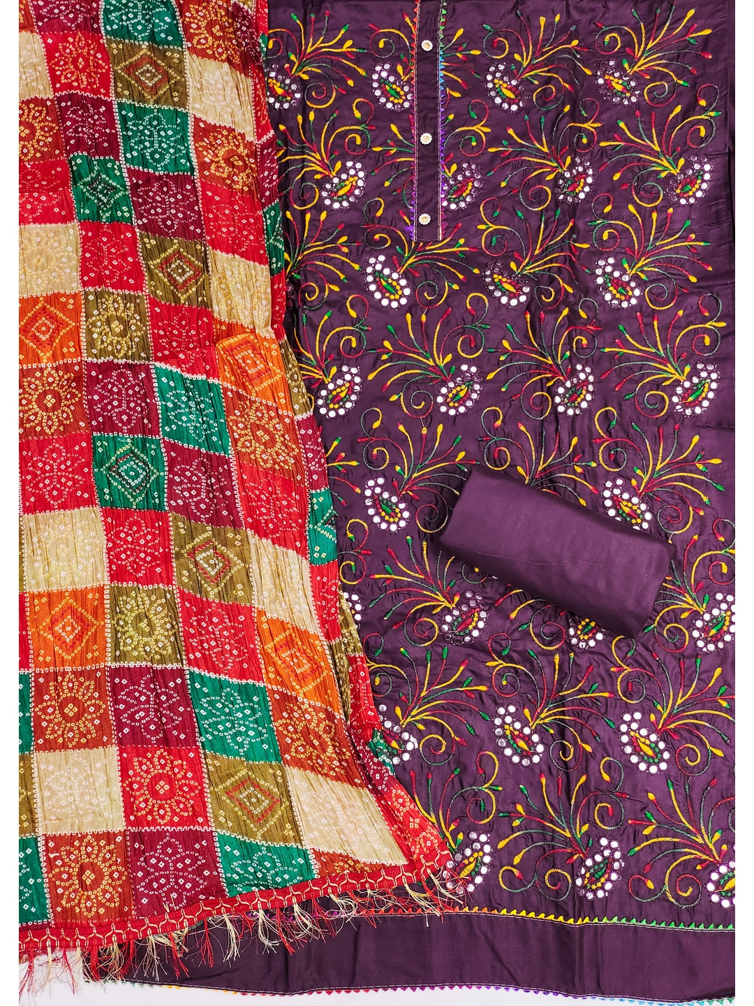 Peachmode Purple Floral Embroidered Cotton Blend Dress Material - Image 5