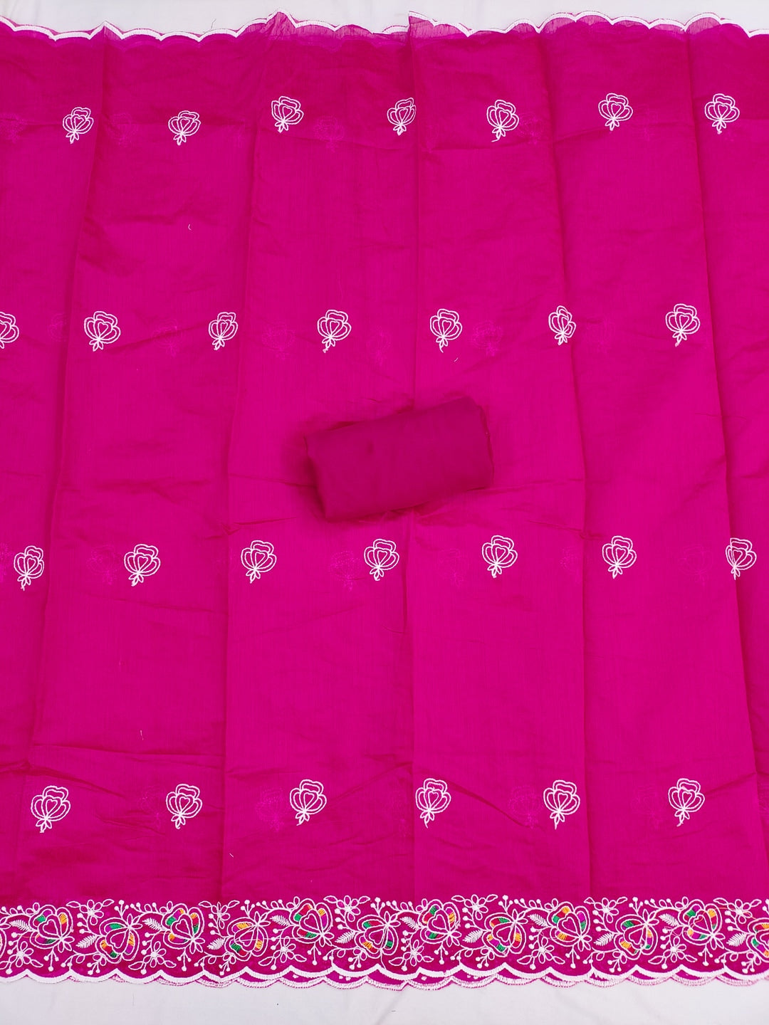Peachmode Rani Pink Chanderi Thread Work Dress Material - Image 4