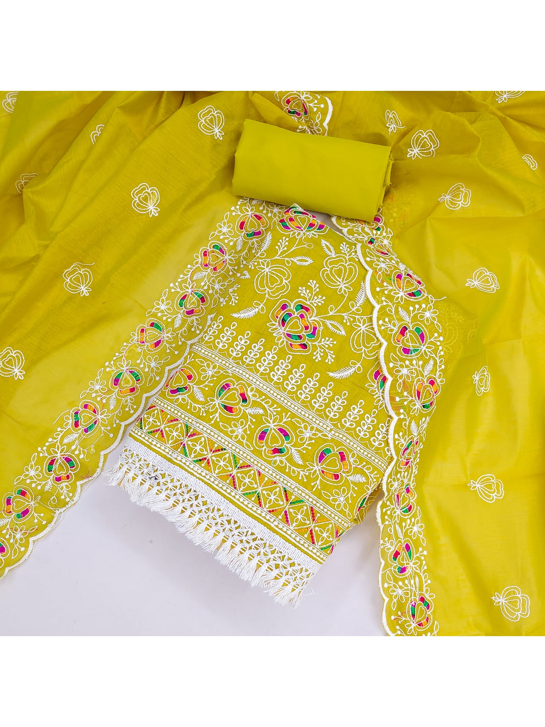 Peachmode Liril Green Chanderi Thread Work Dress Material - Image 3