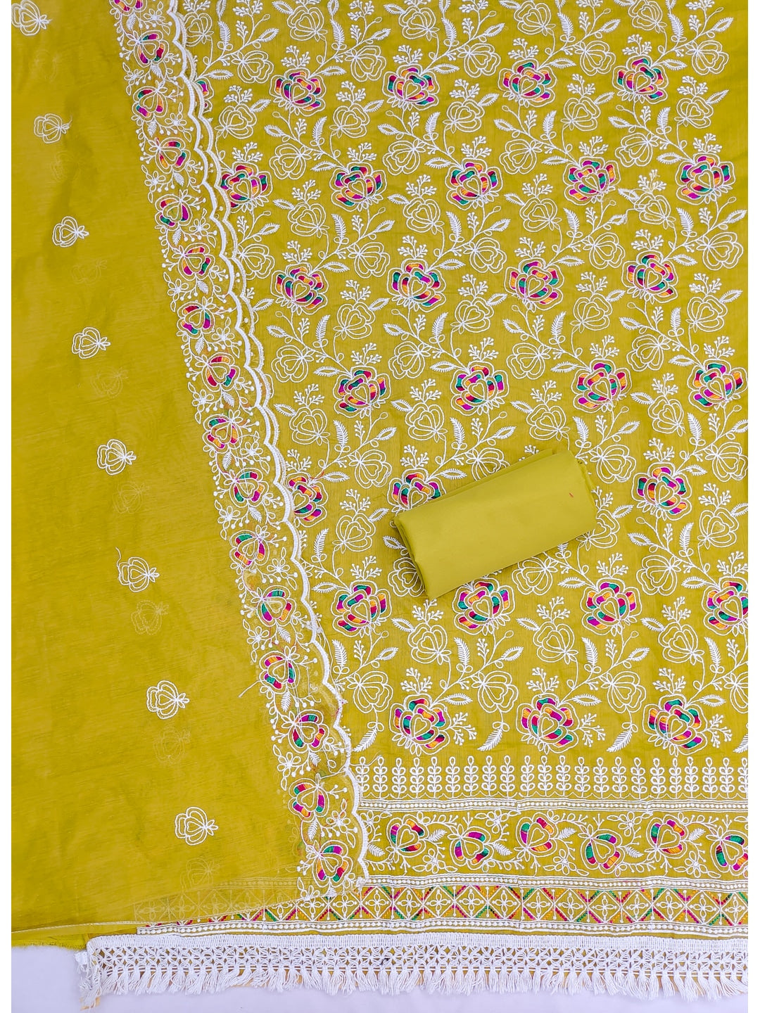 Peachmode Liril Green Chanderi Thread Work Dress Material - Image 4