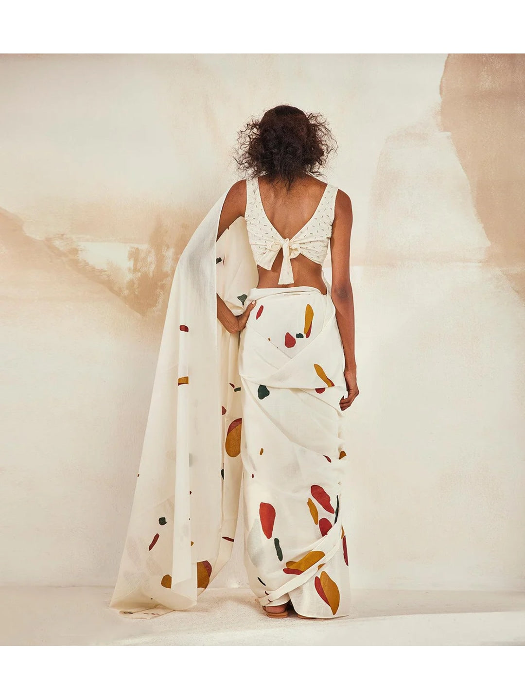 Peachmode White Georgette Embroidered Saree - Image 2
