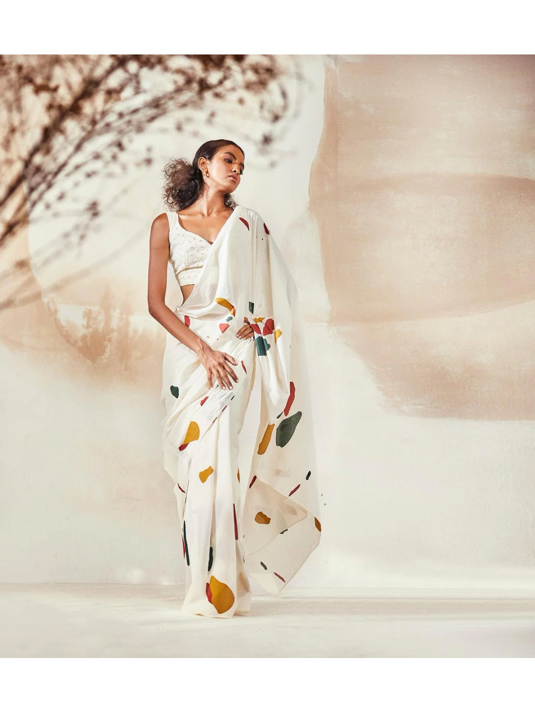 Peachmode White Georgette Embroidered Saree - Image 4