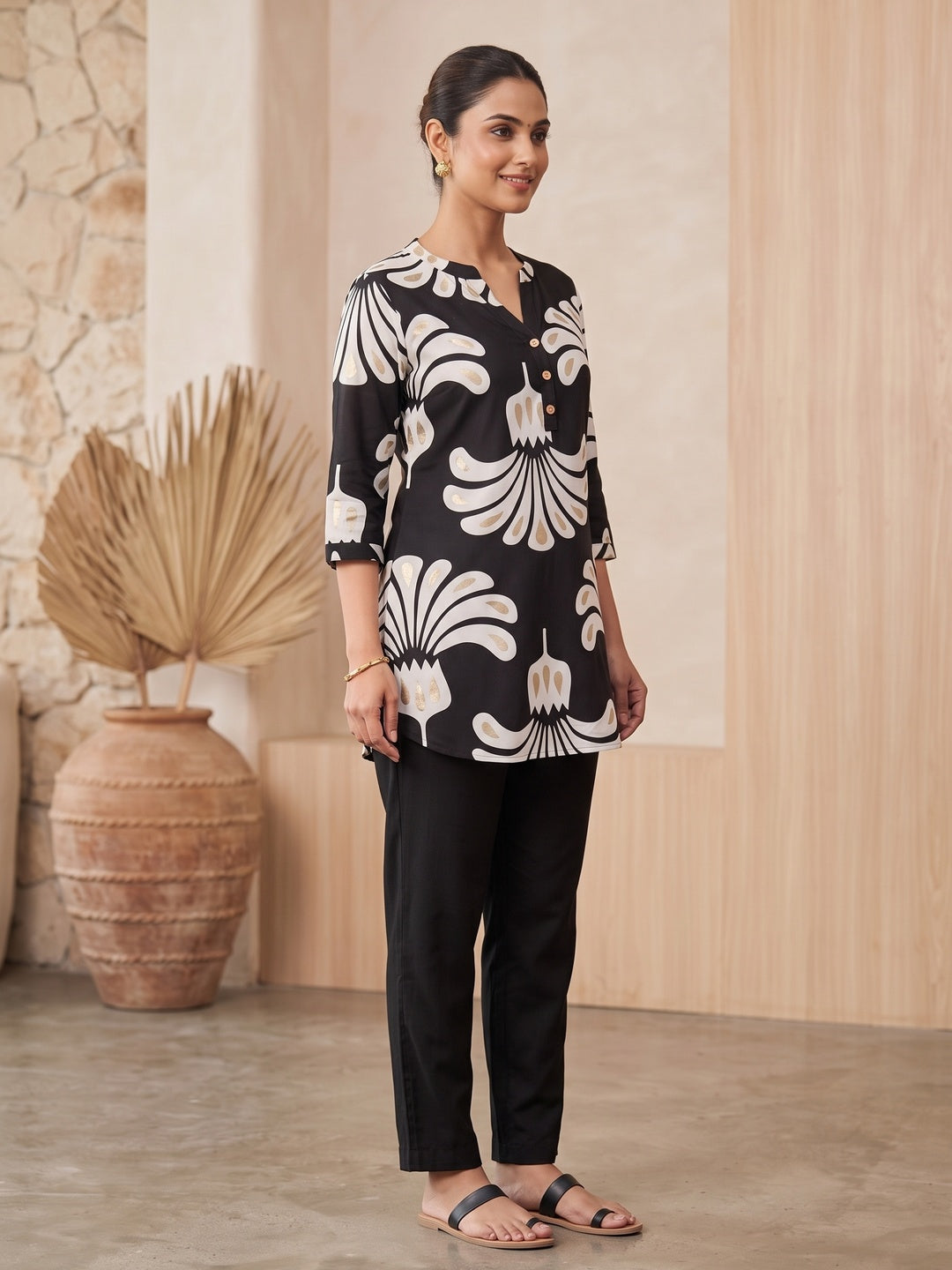 Black Rayon Ethnic Motif Printed Top - Image 4