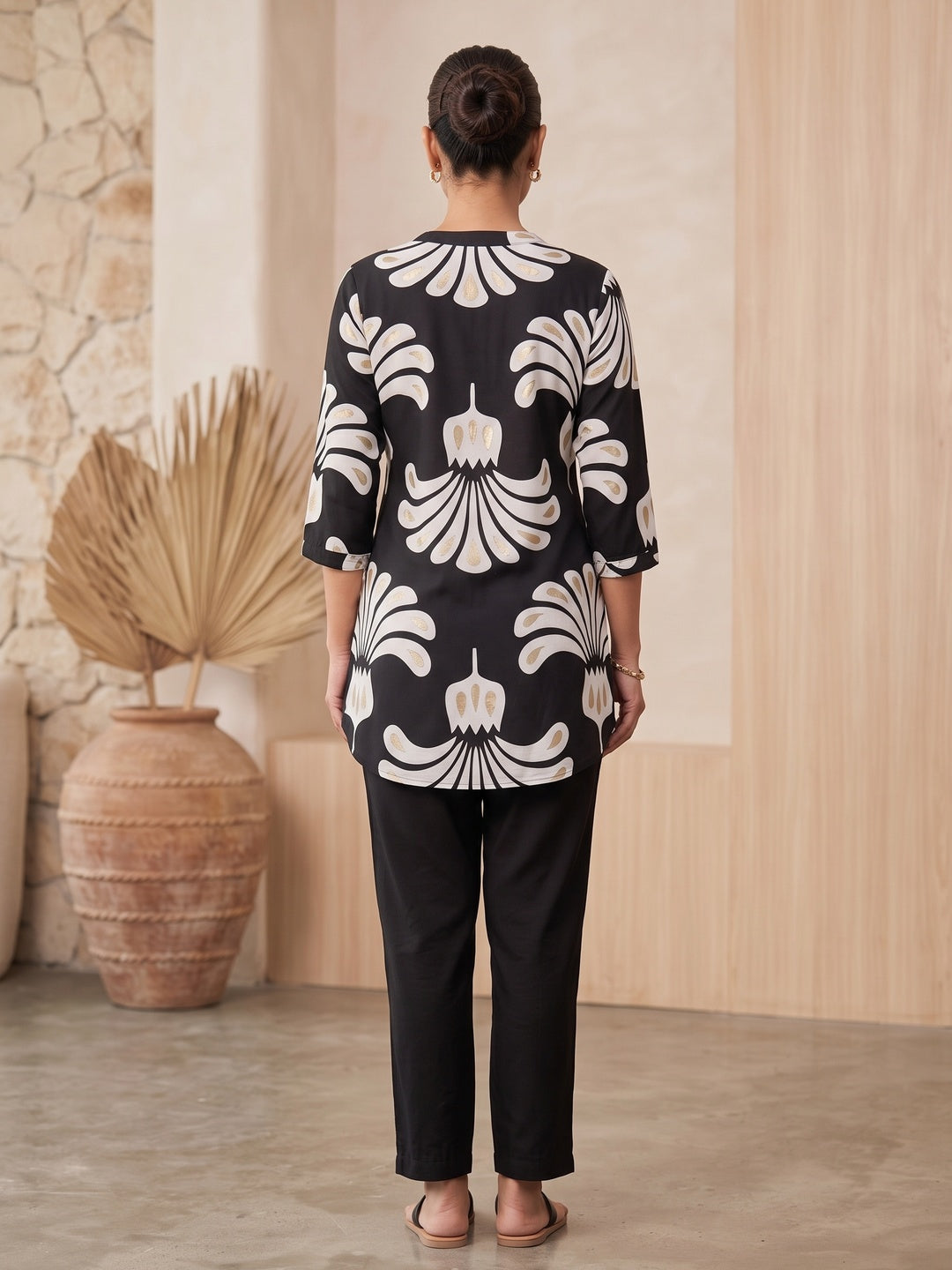 Black Rayon Ethnic Motif Printed Top - Image 5