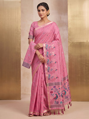 Peachmode Pink Cotton Blend Mirror Motif Saree - Image 2