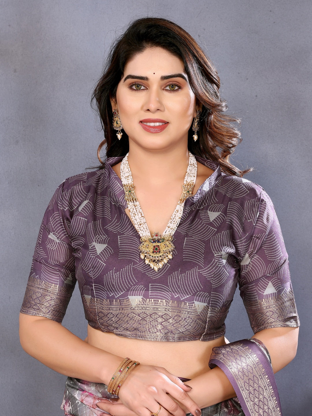 Wine Soft Aura Cotton Silk Digital Print Saree with Zari Border - Image 5