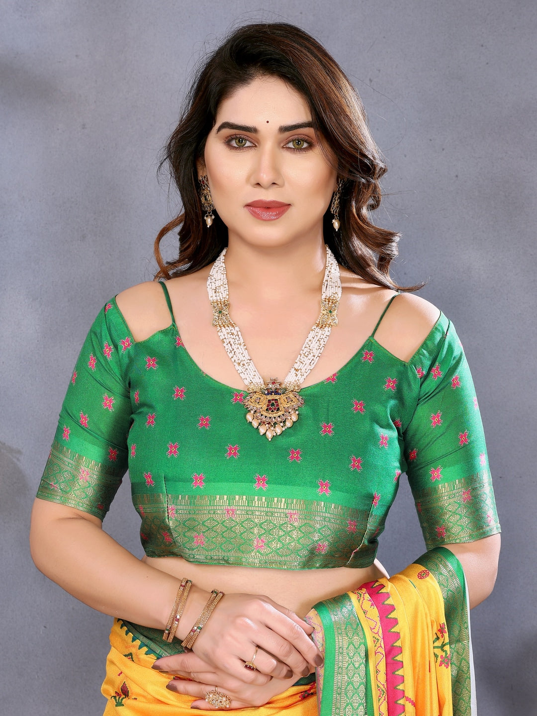 Yellow Soft Aura Cotton Silk Digital Print Saree with Zari Border - Image 5