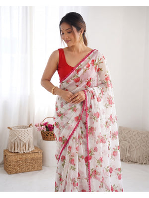 Pink Heavy Chiffon Daily Wear Saree with Fancy Lace Border - Image 2