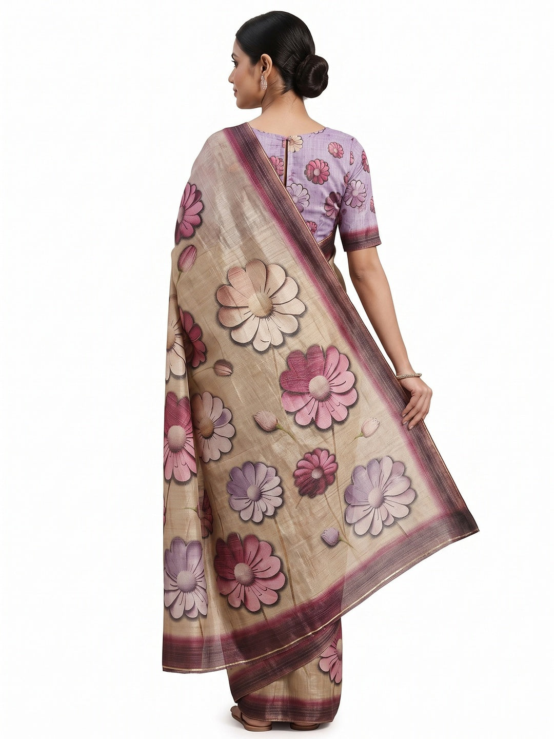 Elegant Chikoo Floral Digital Print Art Silk Saree For Timeless Charm - Image 2