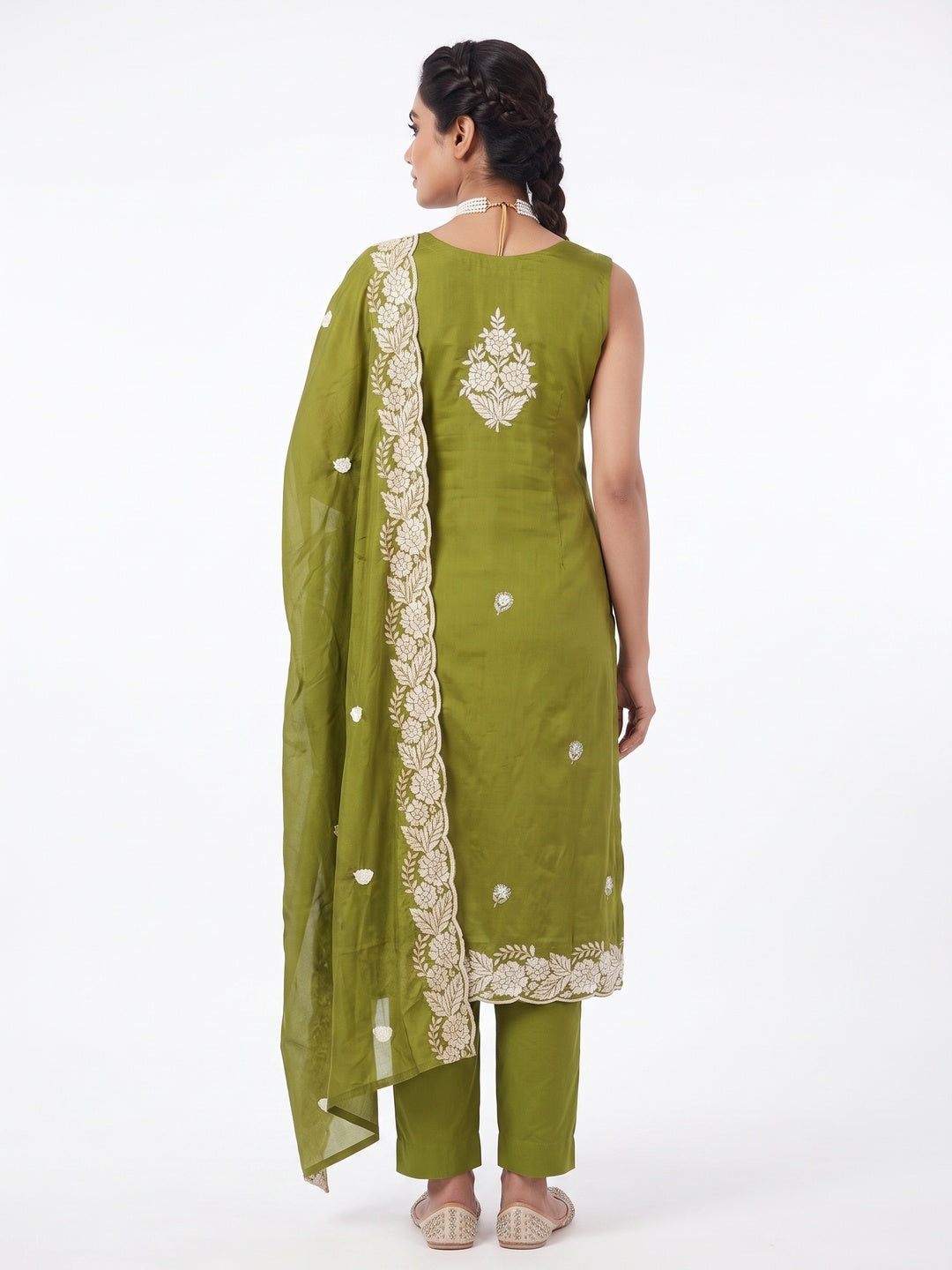 Mehendi Green Rich Viscose Dress Material Highlighted with Refined Floral Thread Embroidery - Image 2