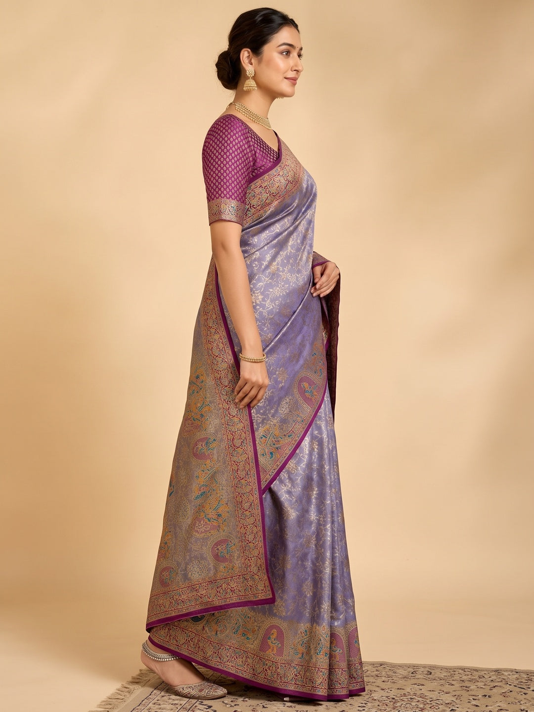 Peachmode Purple Kanjivaram Silk Woven Saree - Image 5