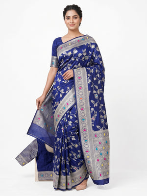 Blue Heritage Pure Silk Saree with Heavy Zari Work - Image 1