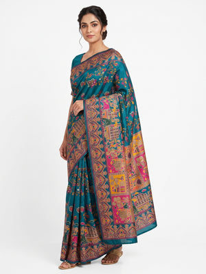 Royal Teal Pashmina Silk Saree with Rajwadi Zari Weaving - Image 1