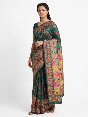Royal Dark Green Pashmina Silk Saree with Rajwadi Zari Weaving - Image 1