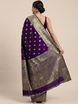 Purple Banarasi Silk Saree With Intricate Zari Butti Weaving - Image 2
