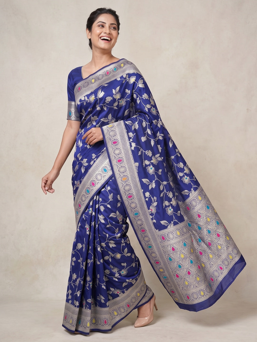 Blue Heritage Pure Silk Saree with Heavy Zari Work - Image 4
