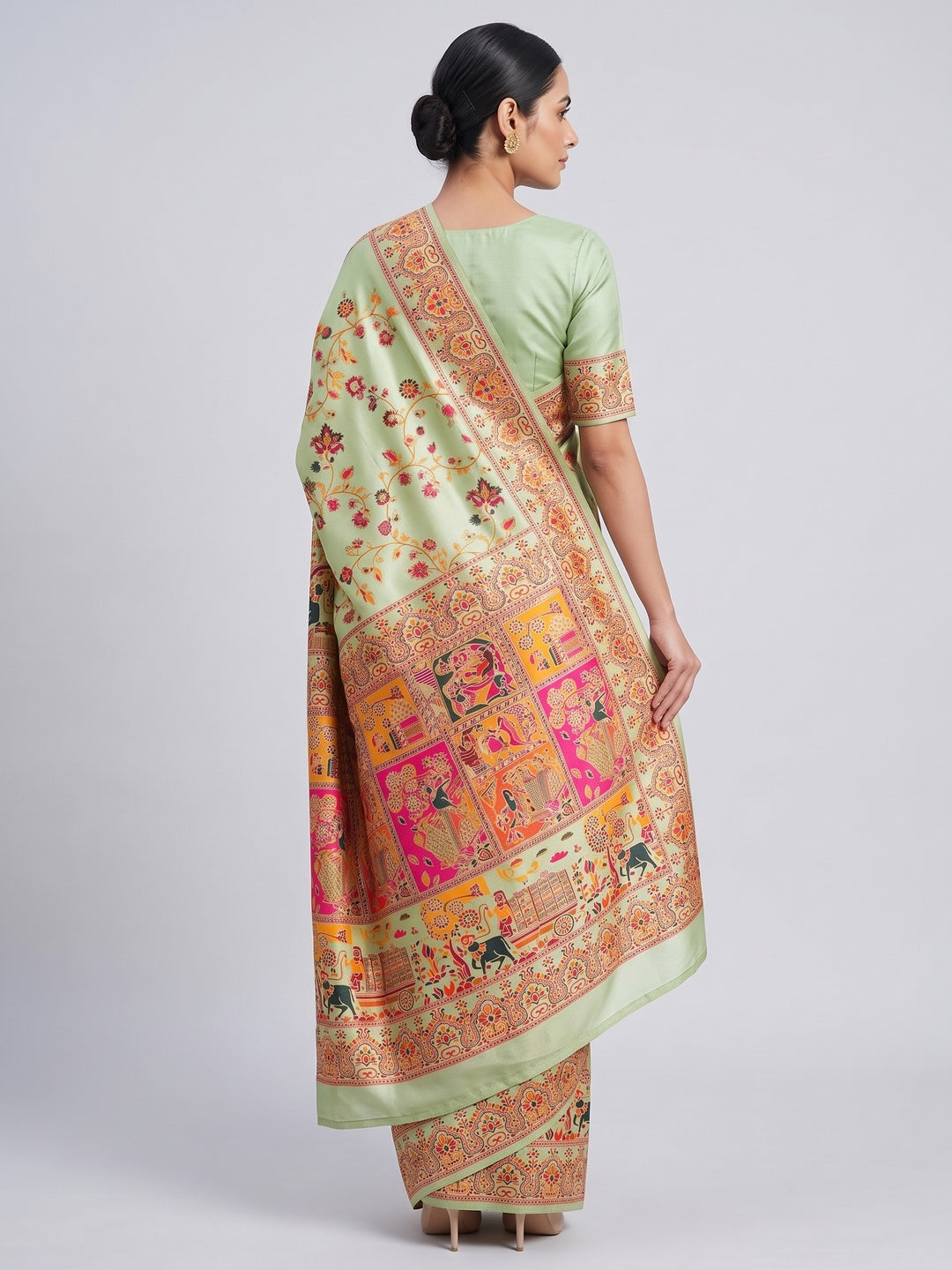Royal Pista Green Pashmina Silk Saree with Rajwadi Zari Weaving - Image 2