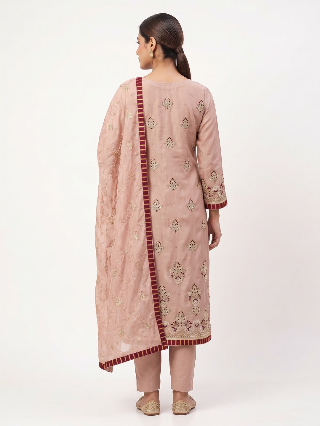 Elegant Embroidered Modal Dress Material in Peach - Image 2